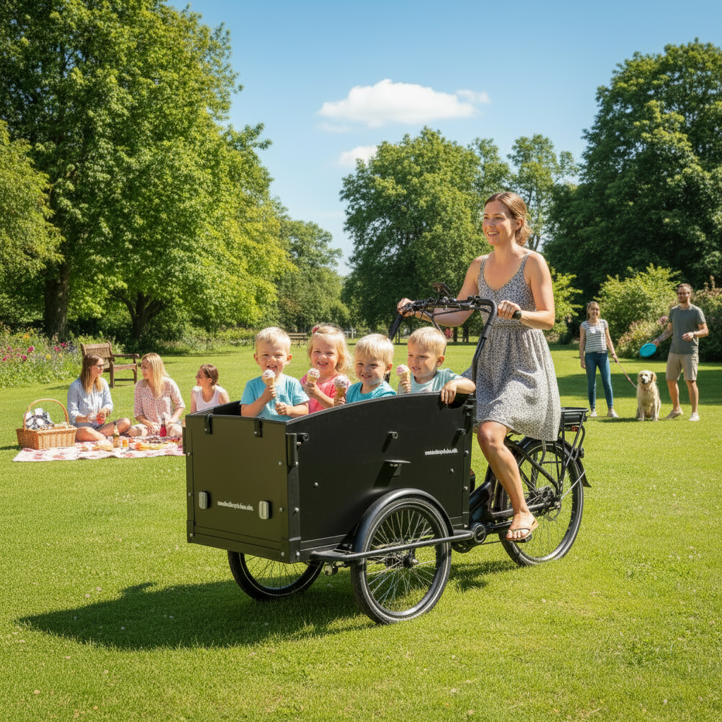 AMCargobikes Ultimate Harmony carrying children through park