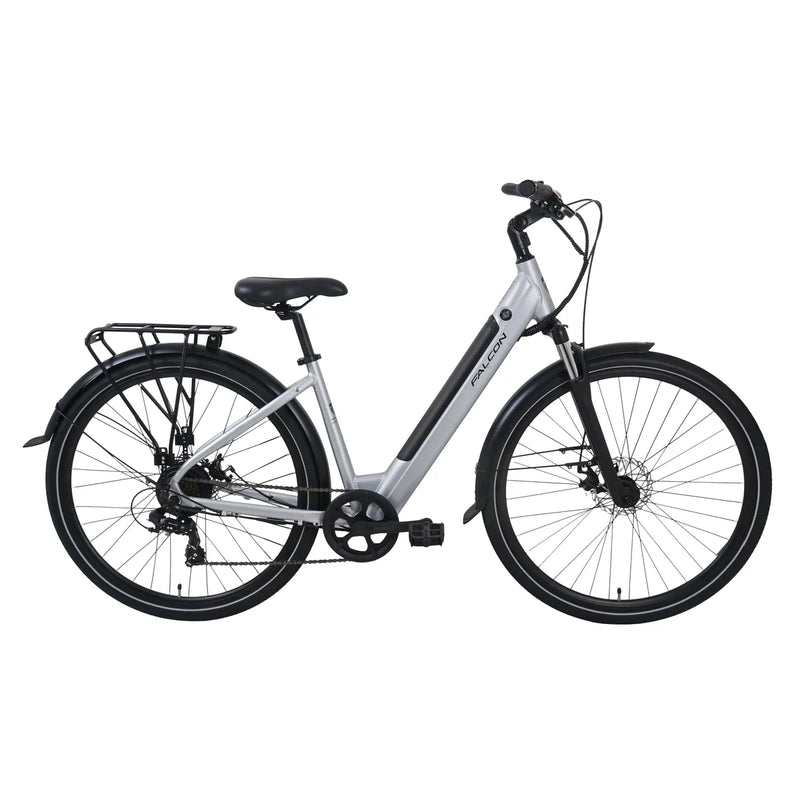 Falcon Horizon Low Step silver e-bike studio side view