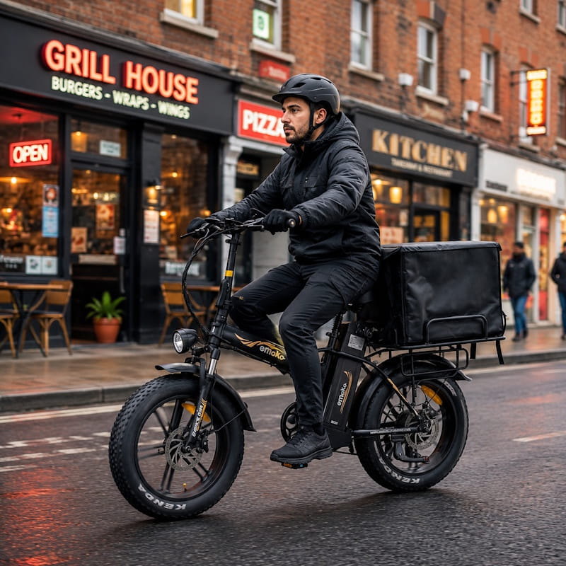 Emoko C94 Folding Fat Tyre Food Delivery E-Bike Long Range 250W 15.5mph Top Speed 