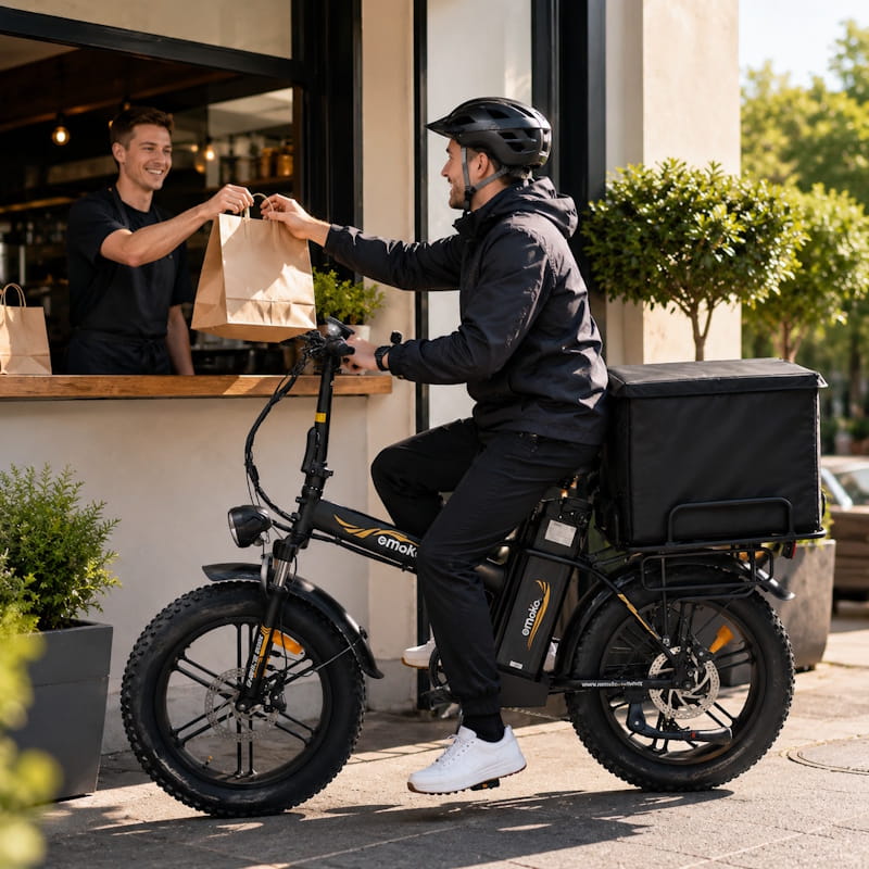 Emoko C94 Folding Fat Tyre Food Delivery E-Bike Long Range 250W 15.5mph Top Speed 