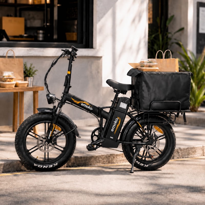Emoko C94 Folding Fat Tyre Food Delivery E-Bike Long Range 250W 15.5mph Top Speed 