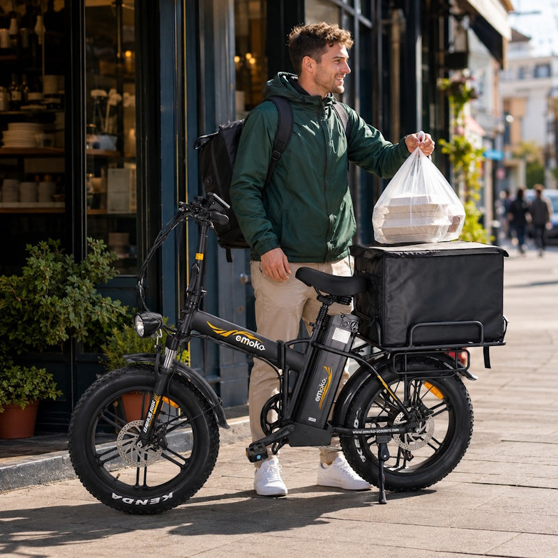Emoko C94 Folding Fat Tyre Food Delivery E-Bike Long Range 250W 15.5mph Top Speed 
